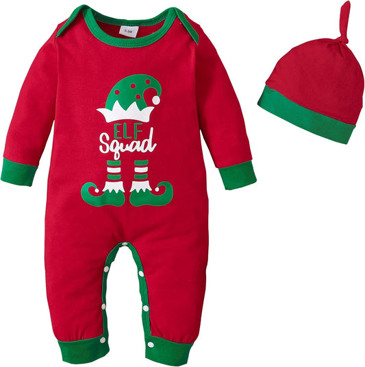 DEFAHN Christmas Baby Romper Outfit Footless Jumpsuit Merry Christmas One-Piece Romper Long Sleeve Boy Girl Clothes